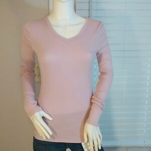 Merona Ultimate Basic Cotton Purple Long Sleeves Tee Shirt V Neck Size XS NWT